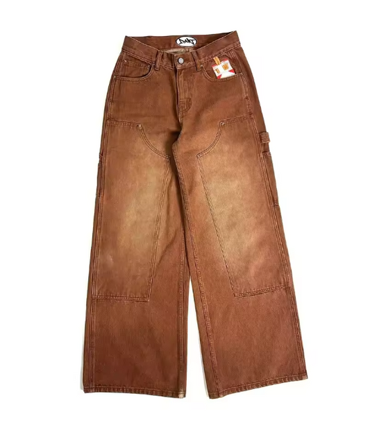Brown Baggy Jeans With A Pack Of Cigarettes Print