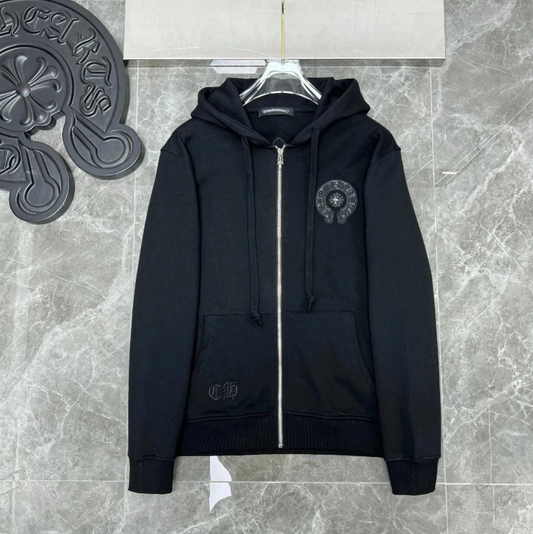 Black Chrome Hearts Horseshoe Zip-Up Hoodie